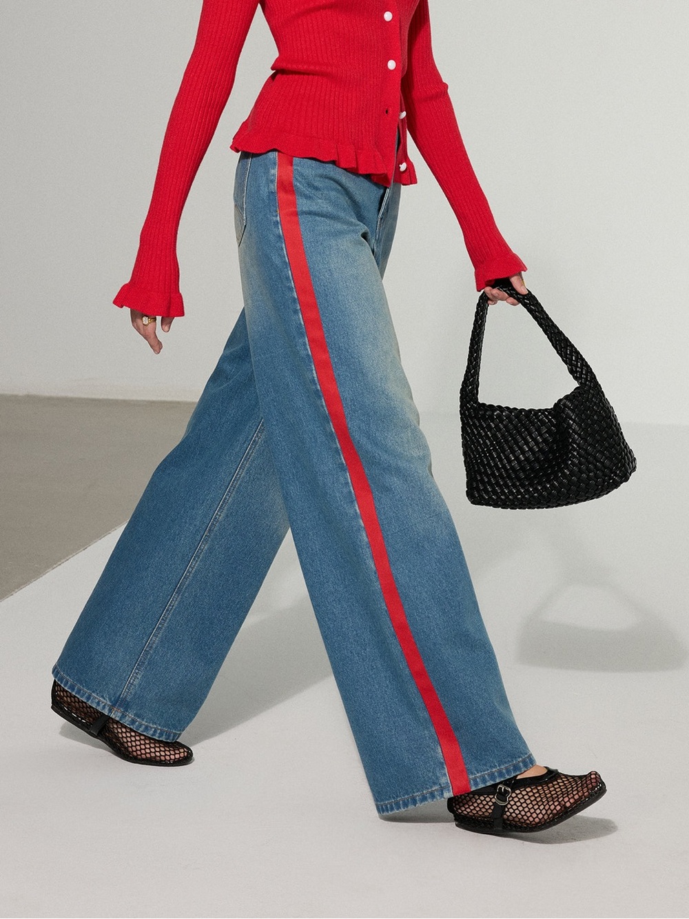 Commense Contrast Side Striped Wide-Leg Jeans Sz M